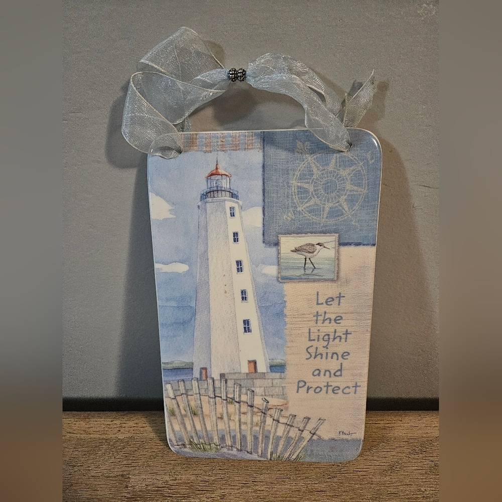 Ceramic Lighthouse Wall Hanging Decor with Ribbon